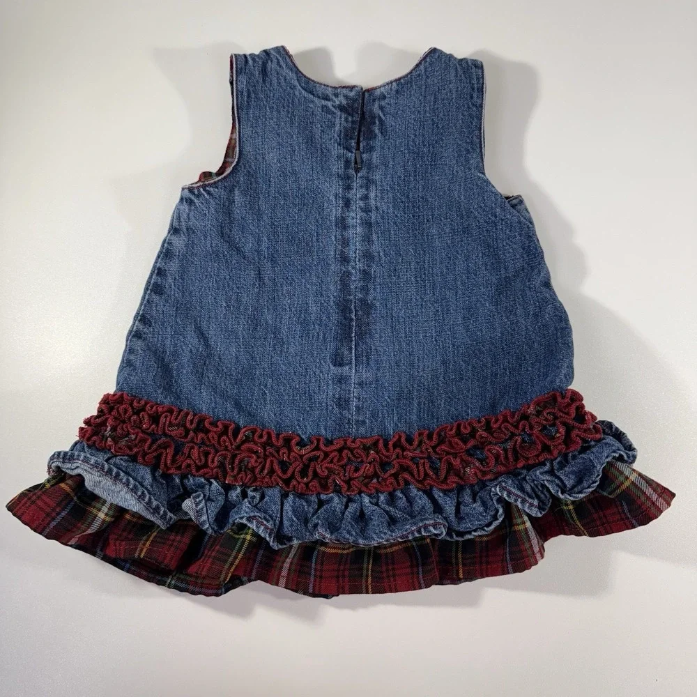 The Children's Place 3-6 Month Denim‎ Jumper Red Plaid Ruffles Fall Christmas